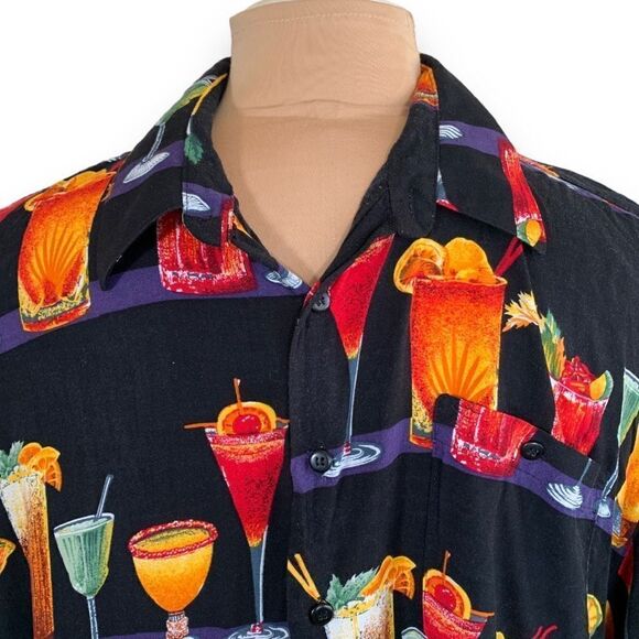 Vintage 90s Shirt Black Cocktail Short Sleeve Boxy Camp Hawaiian Printed XXL - Picture 3 of 13